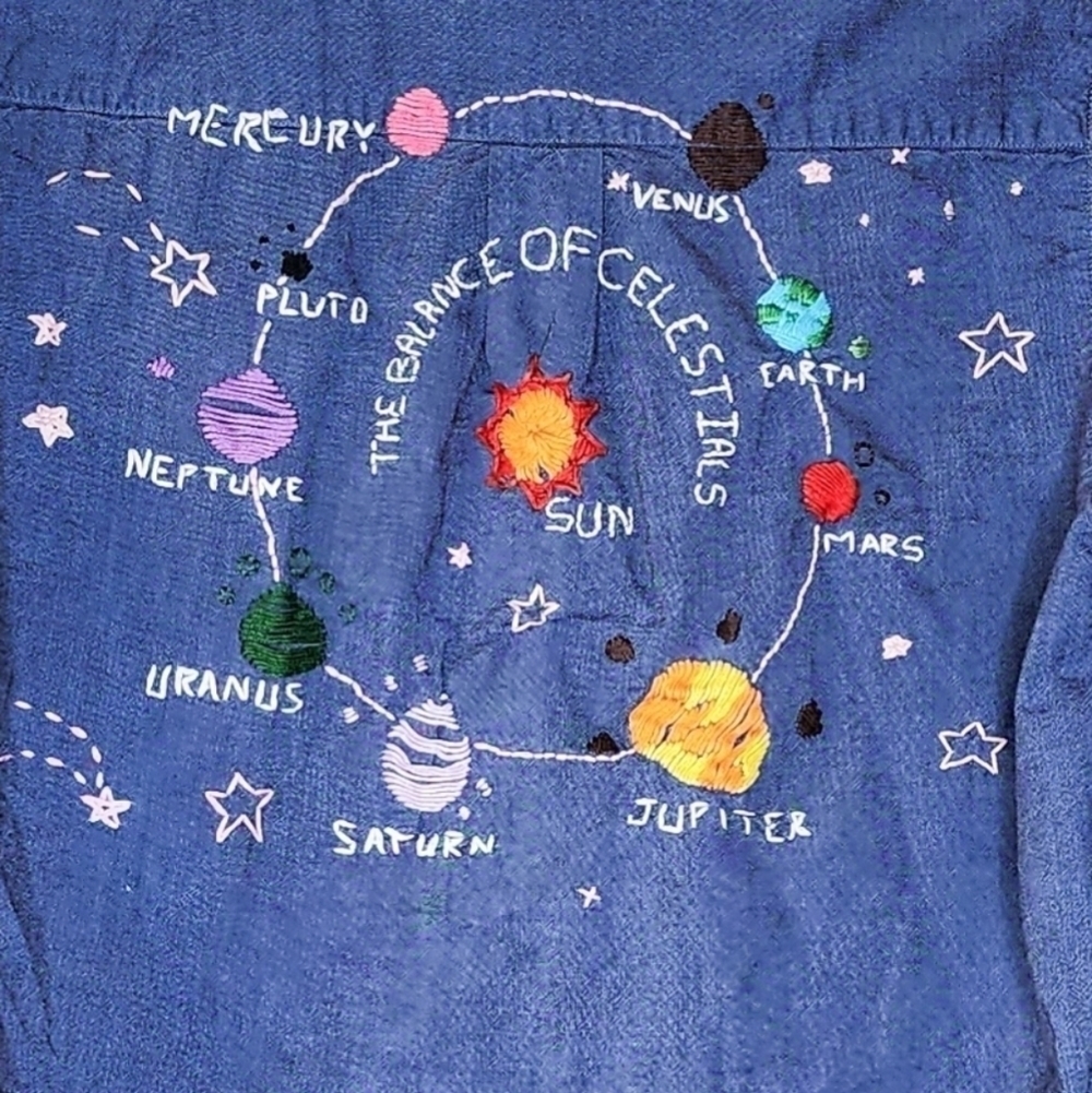 Vintage Rockies Custom Embroidered Celestial Solar System Button Down Top - Picture 6 of 6